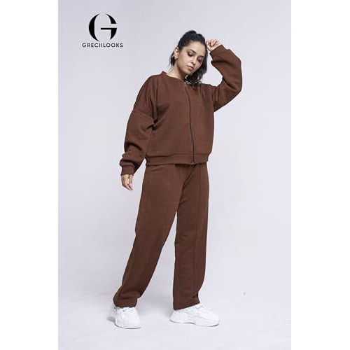 GRECIILOOKS Cotton Regular Woolen Co Ord Hoodie Set for Women Winter Wear | Full Sleeve (GL-W2070&TR1038_Brown