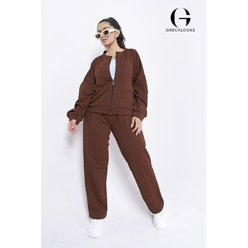 GRECIILOOKS Cotton Regular Woolen Co Ord Hoodie Set for Women Winter Wear | Full Sleeve (GL-W2070&TR1038_Brown