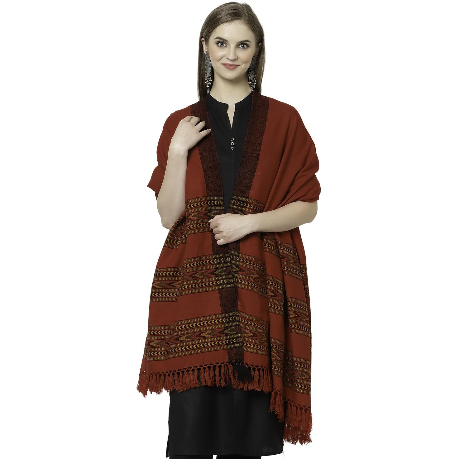 Weavers Villa Women's Acro Wool Kullu Palla Shawl (Maroon), 100cm X 200cm