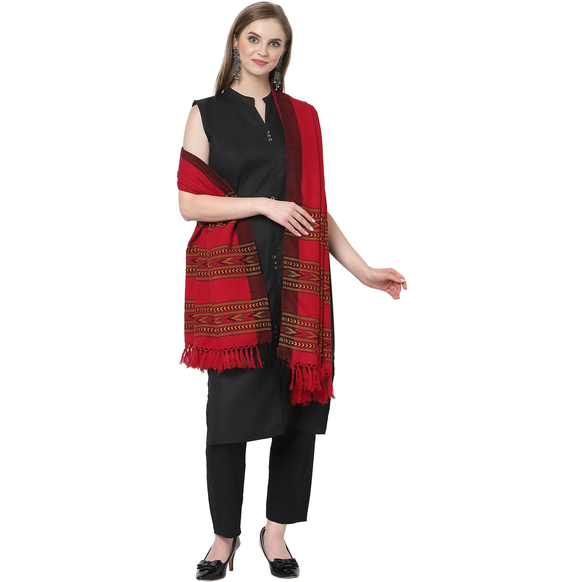 Weavers Villa Women's Acro Wool Kullu Palla Shawl (Maroon), 100cm X 200cm