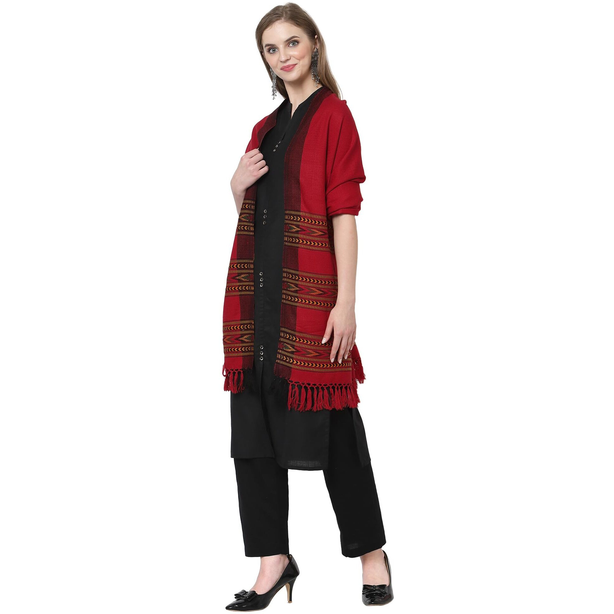 Weavers Villa Women's Acro Wool Kullu Palla Shawl (Maroon), 100cm X 200cm