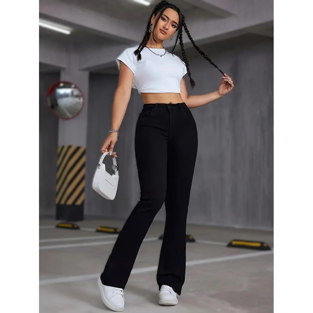 THIRD QUADRANT Women Wide Leg Jeans with high Waist || Black Jeans for Women || Flared Jeans for Women (in, Numeric, 34, Regular, Black)