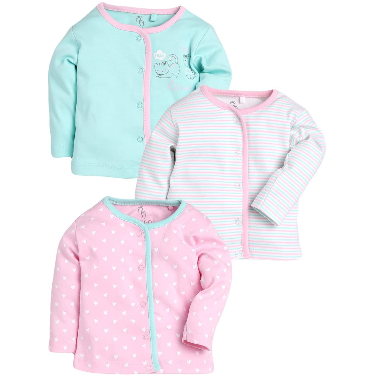 BABY GO Cotton Round Neck Full Sleeve Regular Front Open 0 to Months Front Open Baby Tees pink