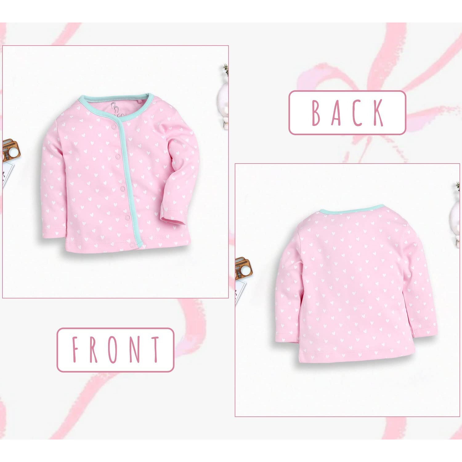 BABY GO Cotton Round Neck Full Sleeve Regular Front Open 0 to Months Front Open Baby Tees pink