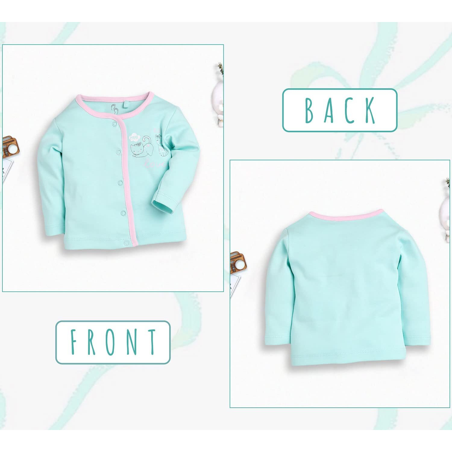 BABY GO Cotton Round Neck Full Sleeve Regular Front Open 0 to Months Front Open Baby Tees pink