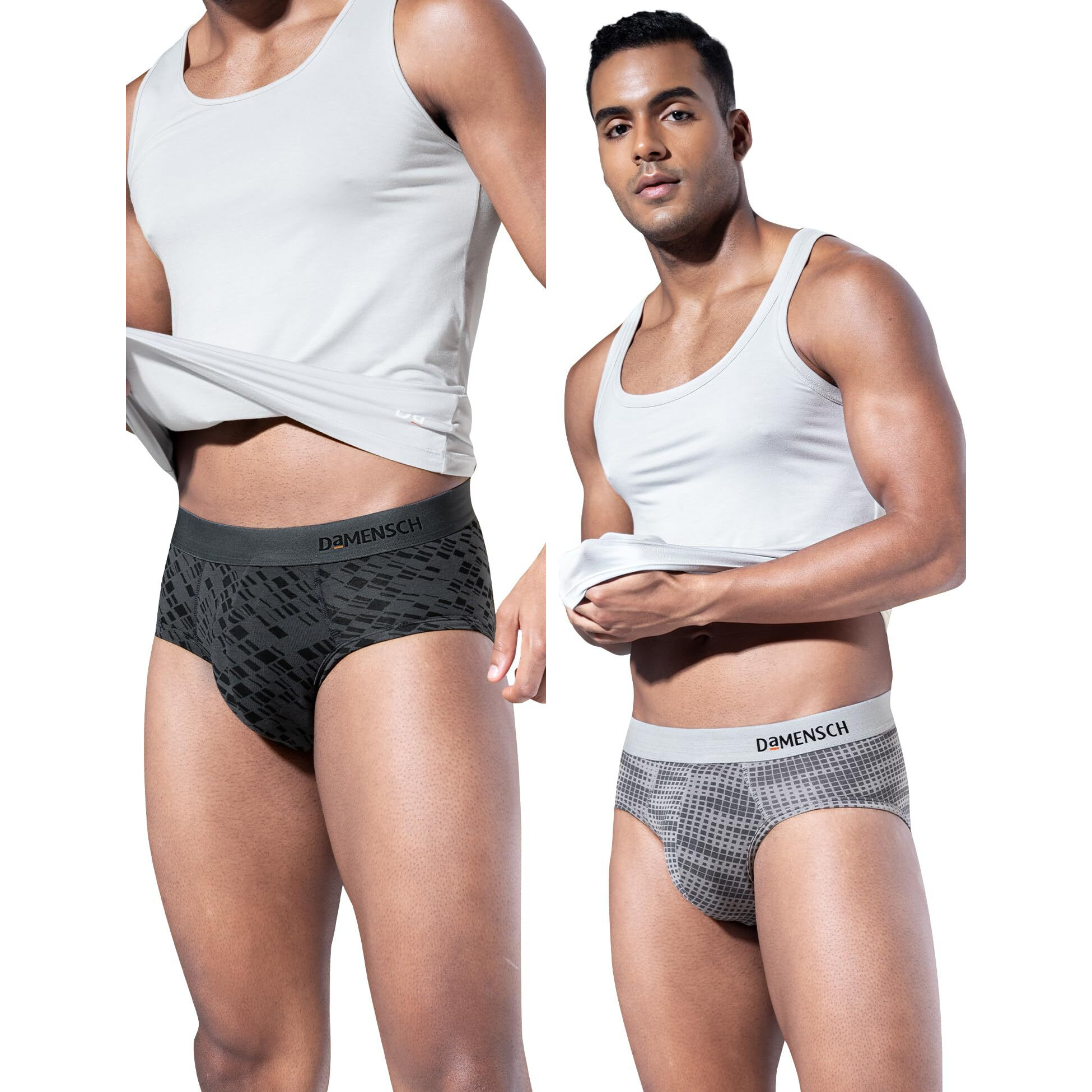 DAMENSCH Men Deo-Soft Supima Modal Briefs-Pack of 2-Dashed Silver, Hybrid Grey-Medium