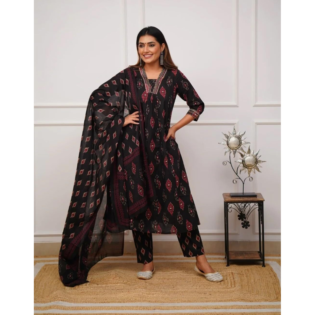 KLOSIA Women Printed A-Line Kurta and Pant Set With Dupatta | Kurta Set | Ethnic Set | Dupatta Set | Ethnic Set | Kurta Pant | (Small)