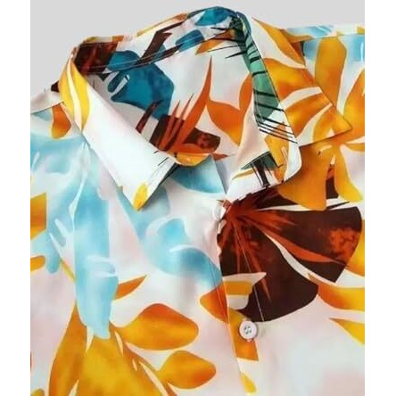 Leriya Fashion Shirt for Men | Tropical Leaf Printed Rayon Shirts for Men | Preppy Short Sleeves | Spread Collared Neck | Perfect for Outing | Beach | Camp Wear Shirt for Boys (LF-MS-6048-L-Orange)