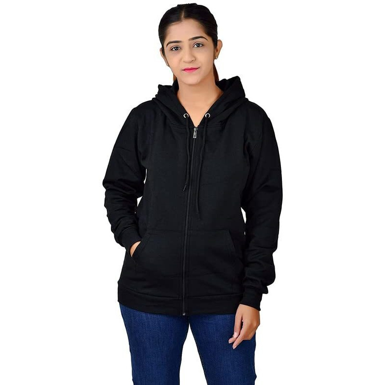 BAGHADBILLO Women's Hoodie||Hoodie for Women||Women's Sweatshirt||Plain Hoodie||Women's Causal Solid Hoodie||Girls Hoodie||Girls Sweatshirt - 1Zipper Hoodie Black - M