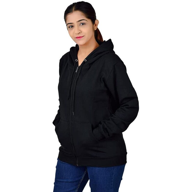 BAGHADBILLO Women's Hoodie||Hoodie for Women||Women's Sweatshirt||Plain Hoodie||Women's Causal Solid Hoodie||Girls Hoodie||Girls Sweatshirt - 1Zipper Hoodie Black - M