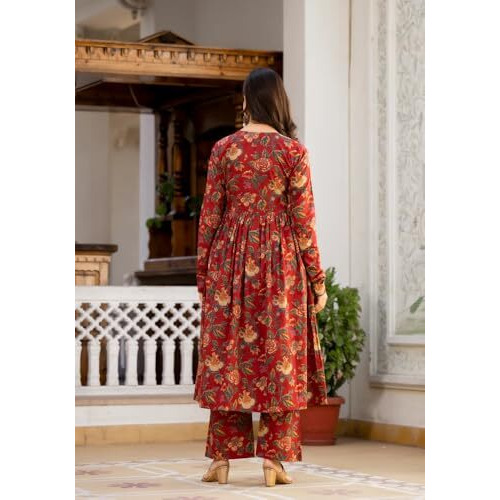 GRECIILOOKS Rayon with Dupatta Kurti Festive Set for Women | Regular Fit Kurta (GL-K2747&P169&D106_RED_M)