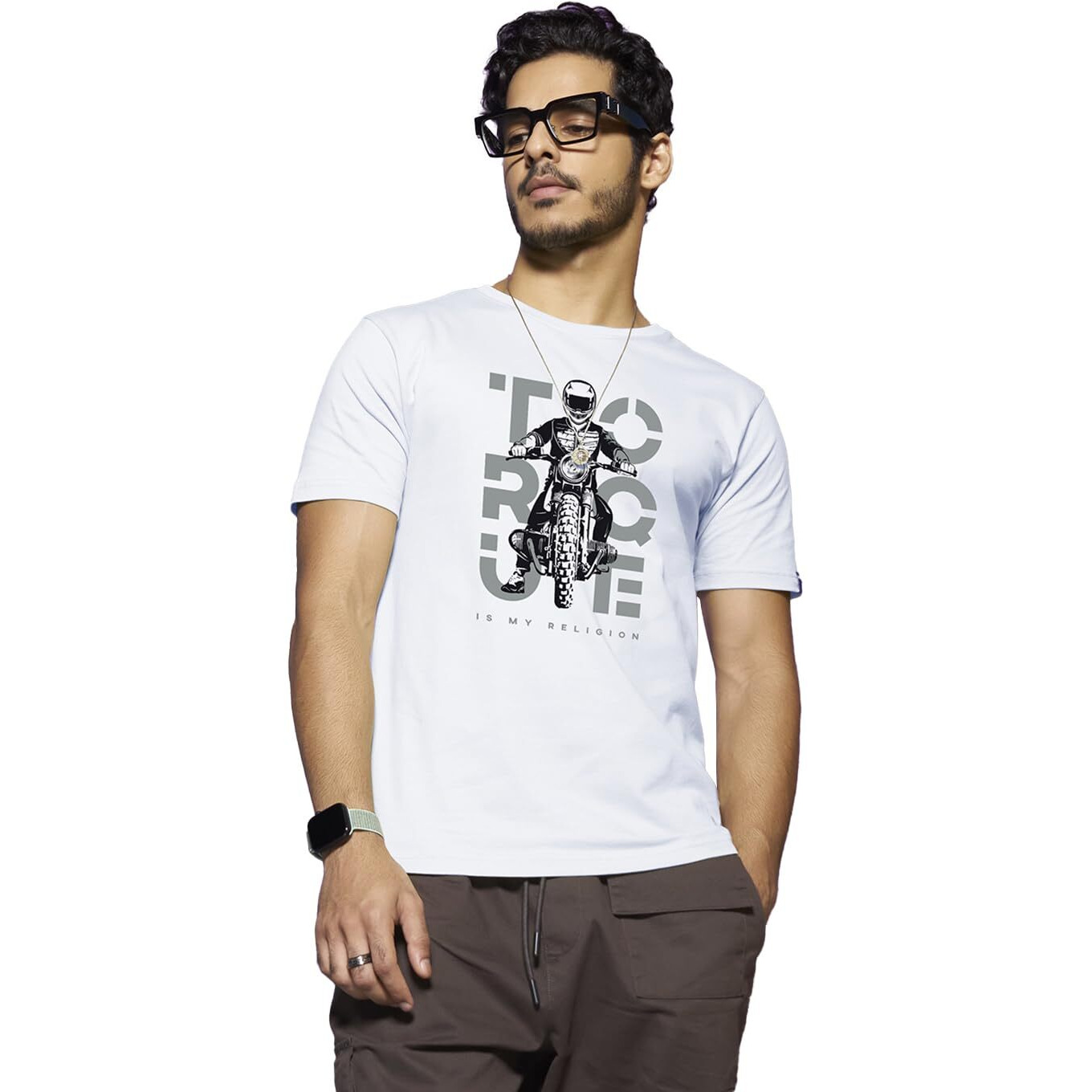 Bewakoof Men's Graphic Print Regular Fit Half Sleeve Round Neck Cotton T-Shirt White