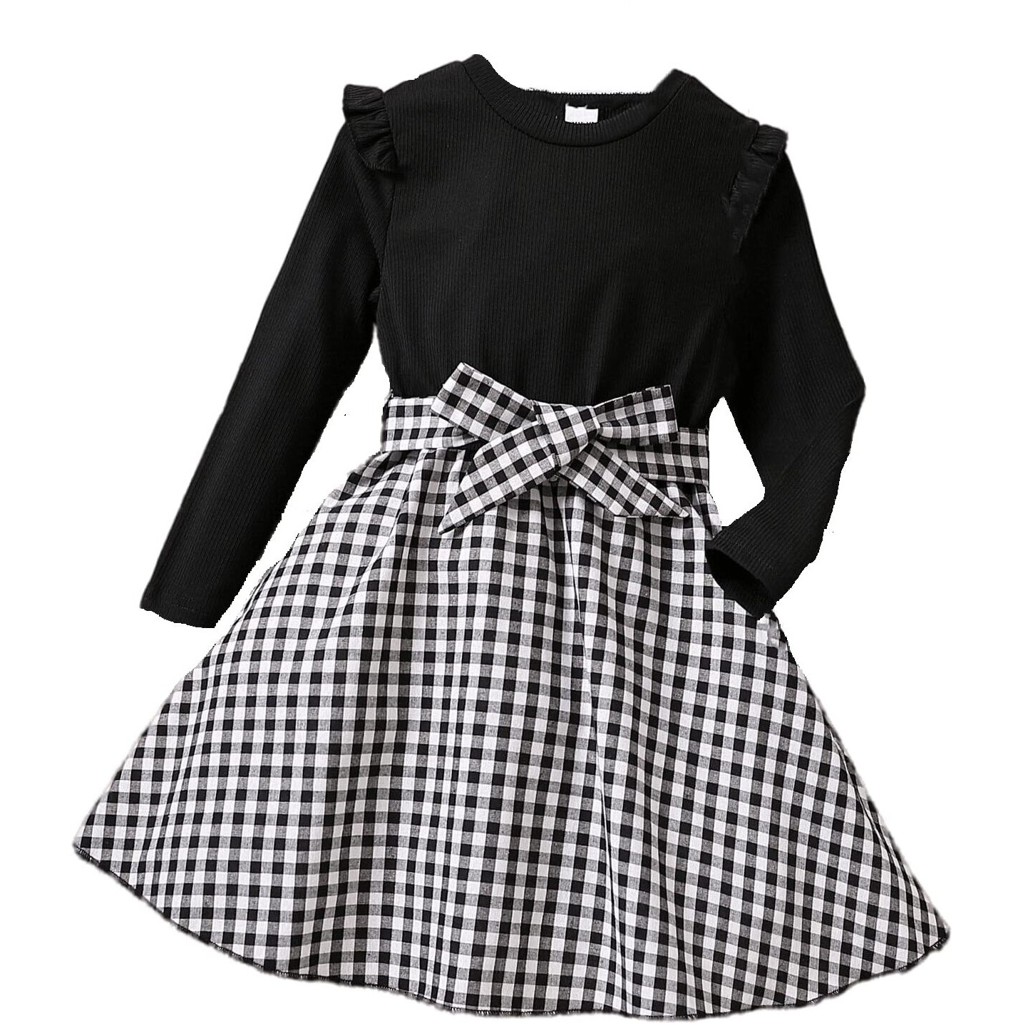 TAGAS Baby-Girl's Rib Fit and Flare Knee-Length Dress (KD-321_Black 7 Years-8 Years)