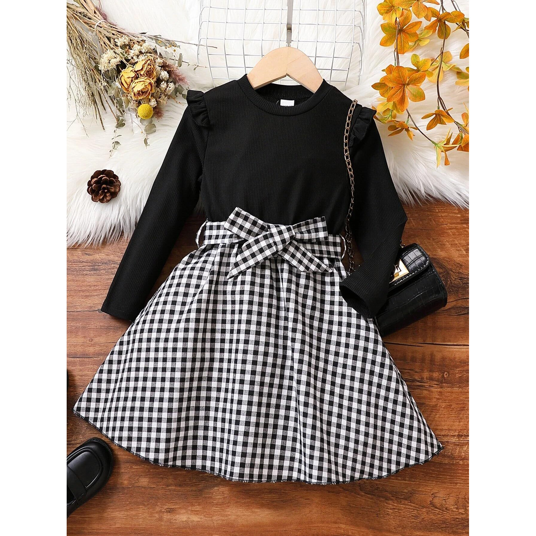 TAGAS Baby-Girl's Rib Fit and Flare Knee-Length Dress (KD-321_Black 7 Years-8 Years)
