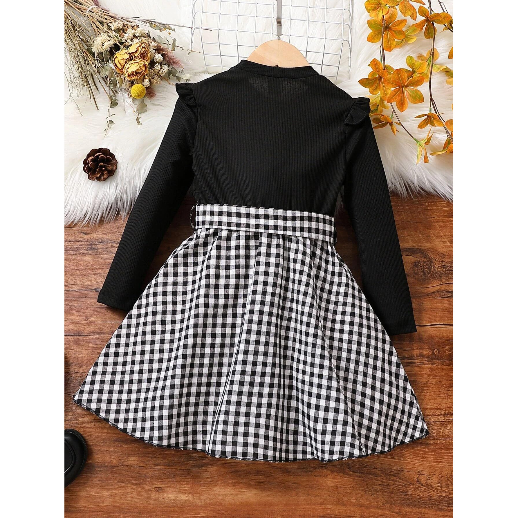 TAGAS Baby-Girl's Rib Fit and Flare Knee-Length Dress (KD-321_Black 7 Years-8 Years)