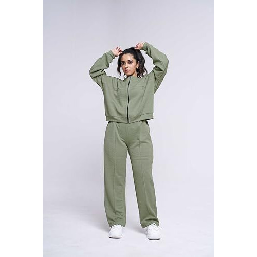 GRECIILOOKS Cotton Regular Woolen Co Ord Hoodie Set for Women Winter Wear | Full Sleeve (GL-W2070&TR1038_Green