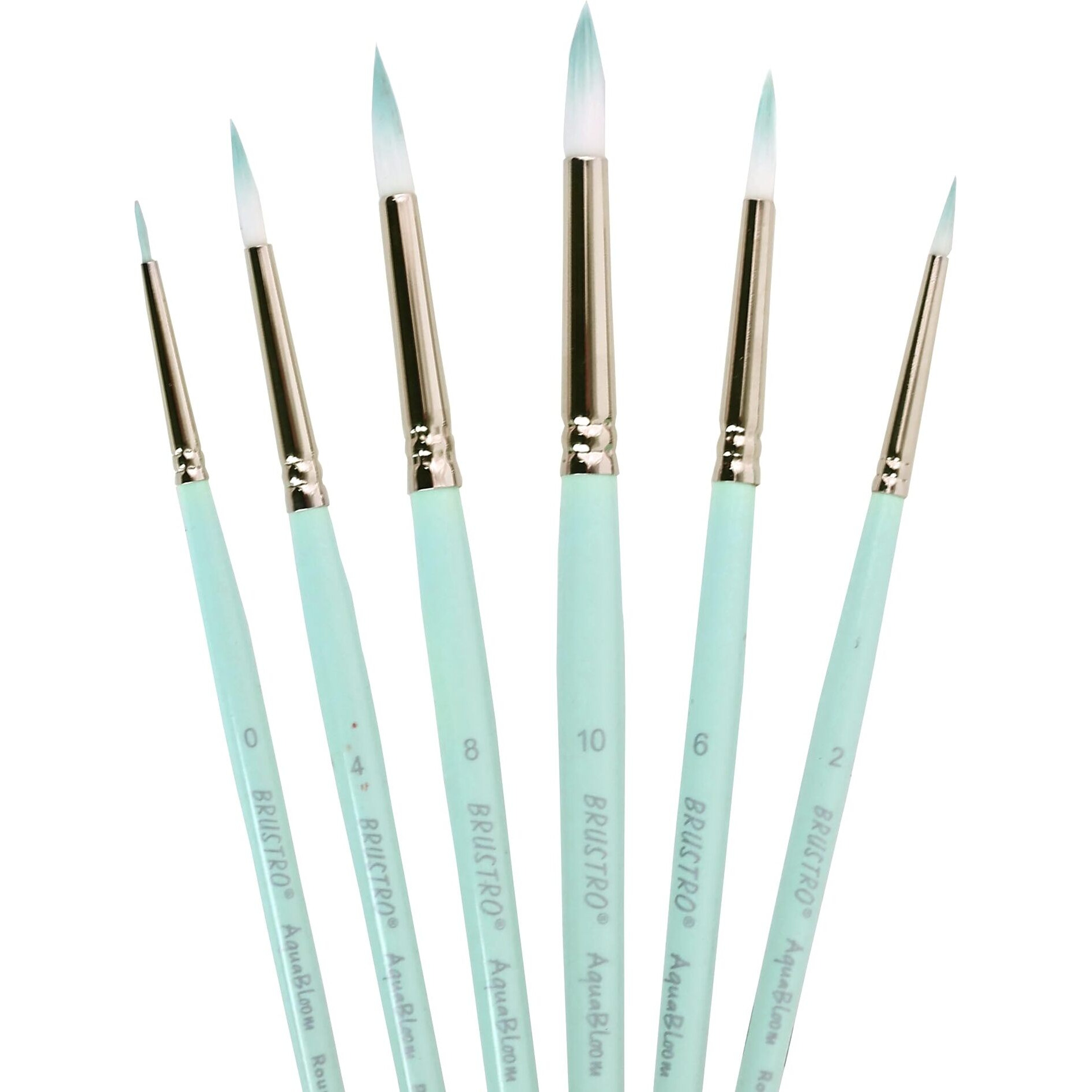BRUSTRO AquaBloom Artist's Paint Brushes | Round | Set of 6 - Sizes (0, 2, 4, 6, 8, 10) | Wooden Handle, Comfortable Grip, Synthetic Bristles, Ideal for Watercolour, Gouache, Painting