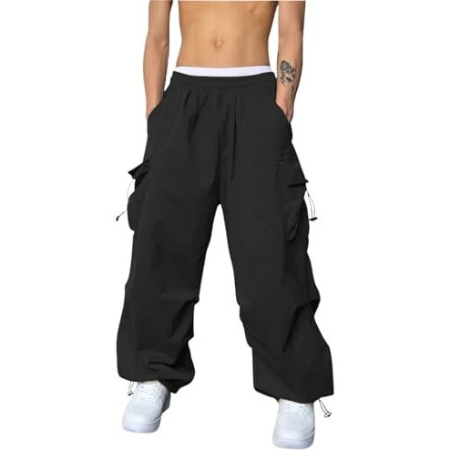 GRECIILOOKS Regular Fit Cotton Trousers Baggy Pants Cargos for Men (GL-TP-1086_Black_L)
