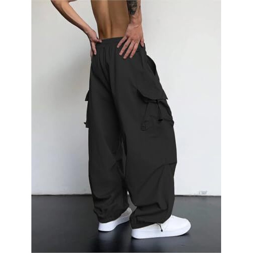 GRECIILOOKS Regular Fit Cotton Trousers Baggy Pants Cargos for Men (GL-TP-1086_Black_L)