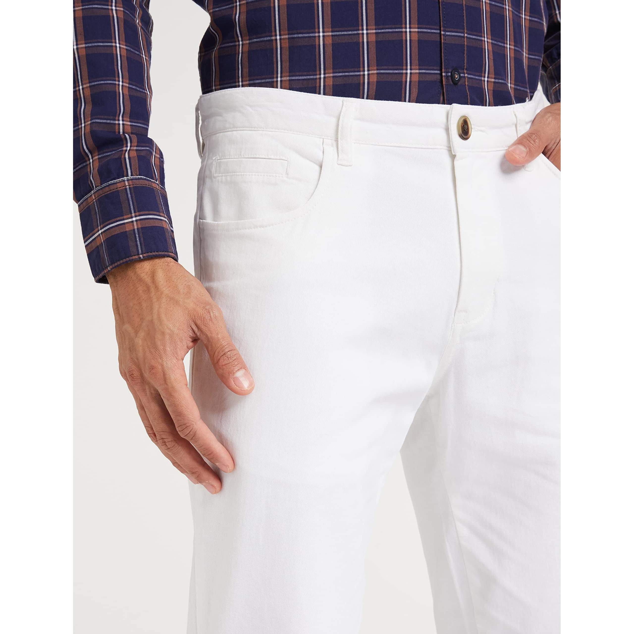 Amazon Brand - Symbol Men's Stretchable Casual Pants | Scoop Pocket Chinos | Trousers (Slim Fit) (White_32)