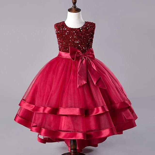 Niren Enterprise Baby Girl Dresses, Sleevelss Velvet Frock with Sequinns Embroidery for Birthday and Special Occassions, Fancy Dress for Kids (RED Kingfisher, 2-3 Years)