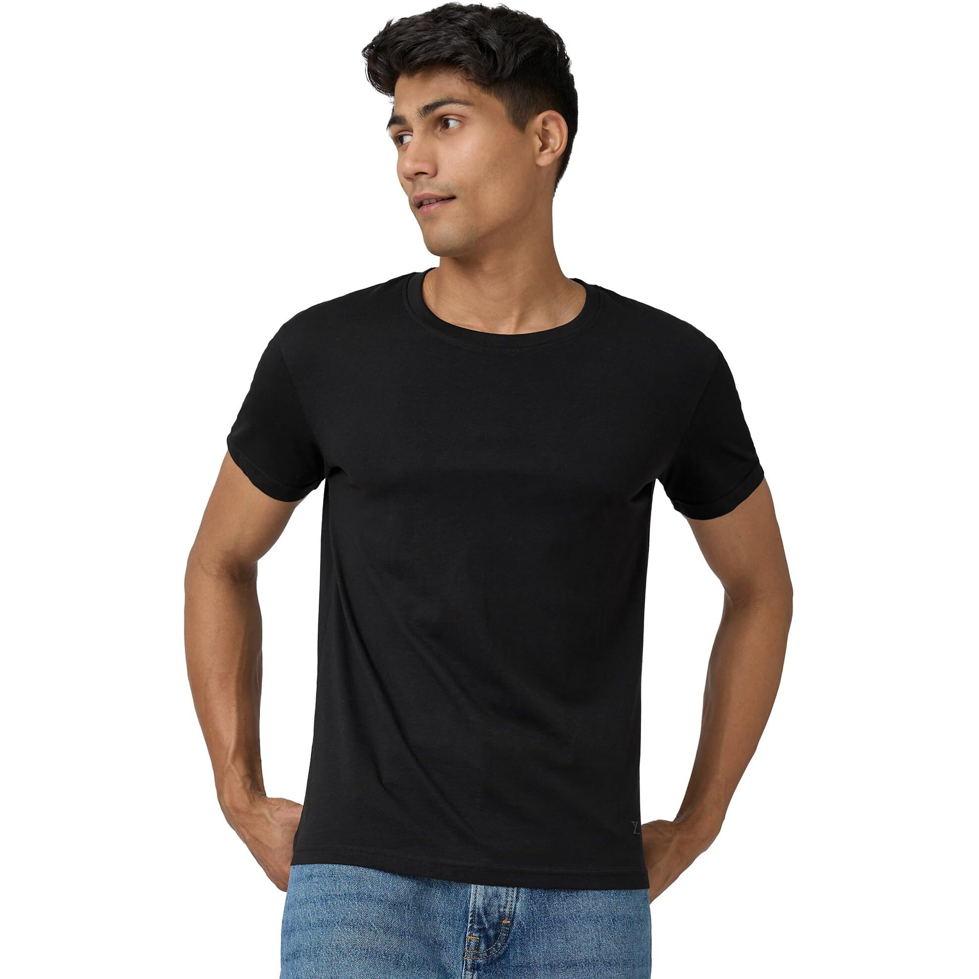 XYXX Men's Solid Regular Fit T-Shirt (XY_CR15_Tshirt_1_Black