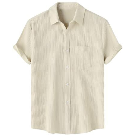 TAGDO Men's Solid Shirt with Chest Pocket Short Sleeve Shirt for Summer Outdoor Activities (Sugar-Shirt-5182-Off White-XXL)