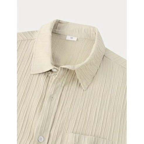TAGDO Men's Solid Shirt with Chest Pocket Short Sleeve Shirt for Summer Outdoor Activities (Sugar-Shirt-5182-Off White-XXL)