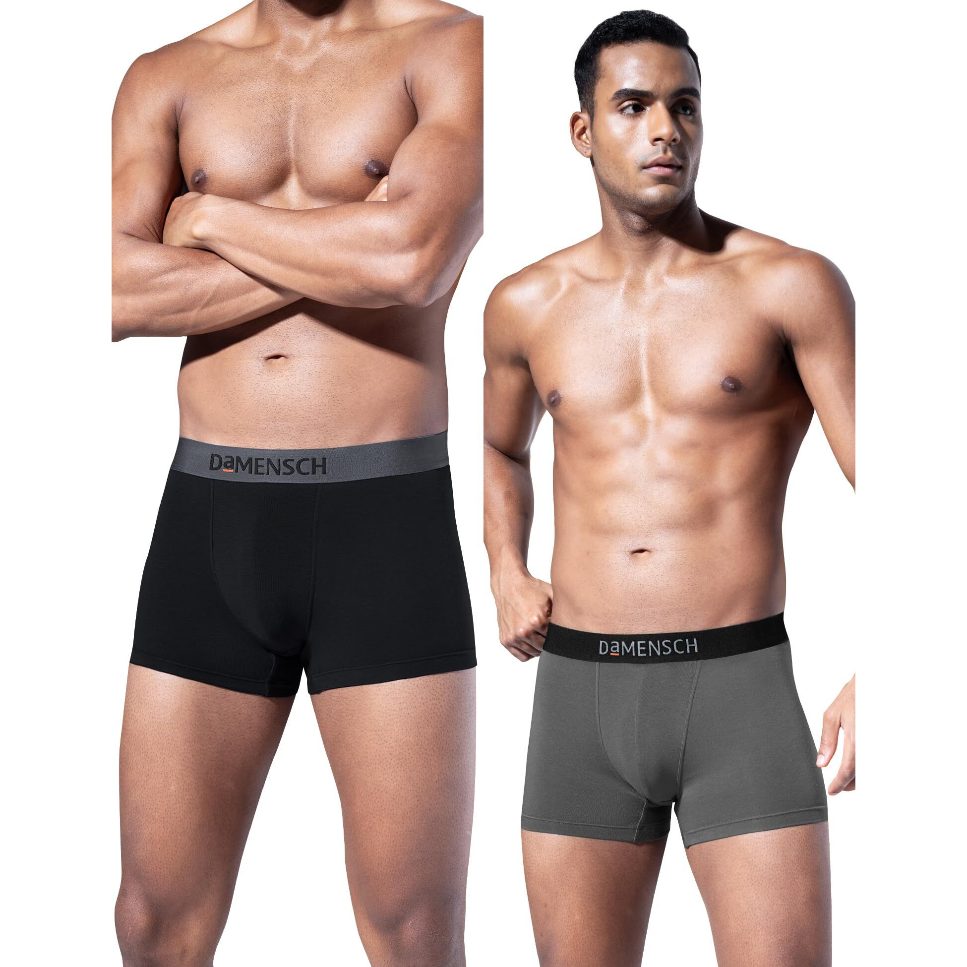 DAMENSCH Mens DEO-Soft Deodorizing Anti-Bacterial Modal Trunks - Pack of 2 - Klintt Black, Wilsen Grey - Medium