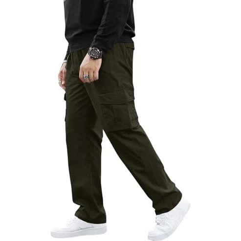GRECIILOOKS Regular Fit Cotton Trousers Baggy Pants Cargos for Men (GL-TP-1049_Green_M)