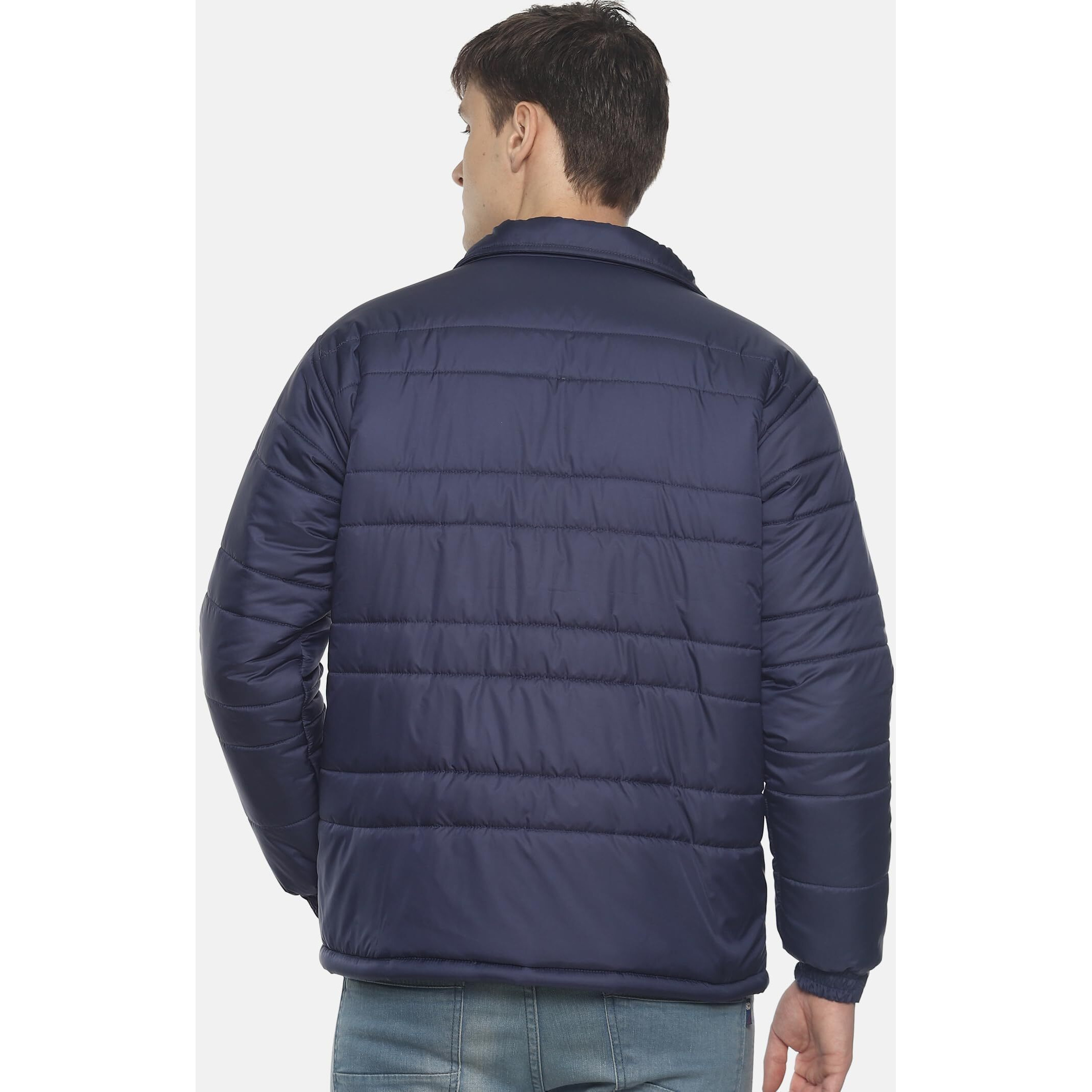VROJASS Full Sleeve Solid Men's Bomper Jacket (L, Navy Blue)(VROBJF-NB-L)