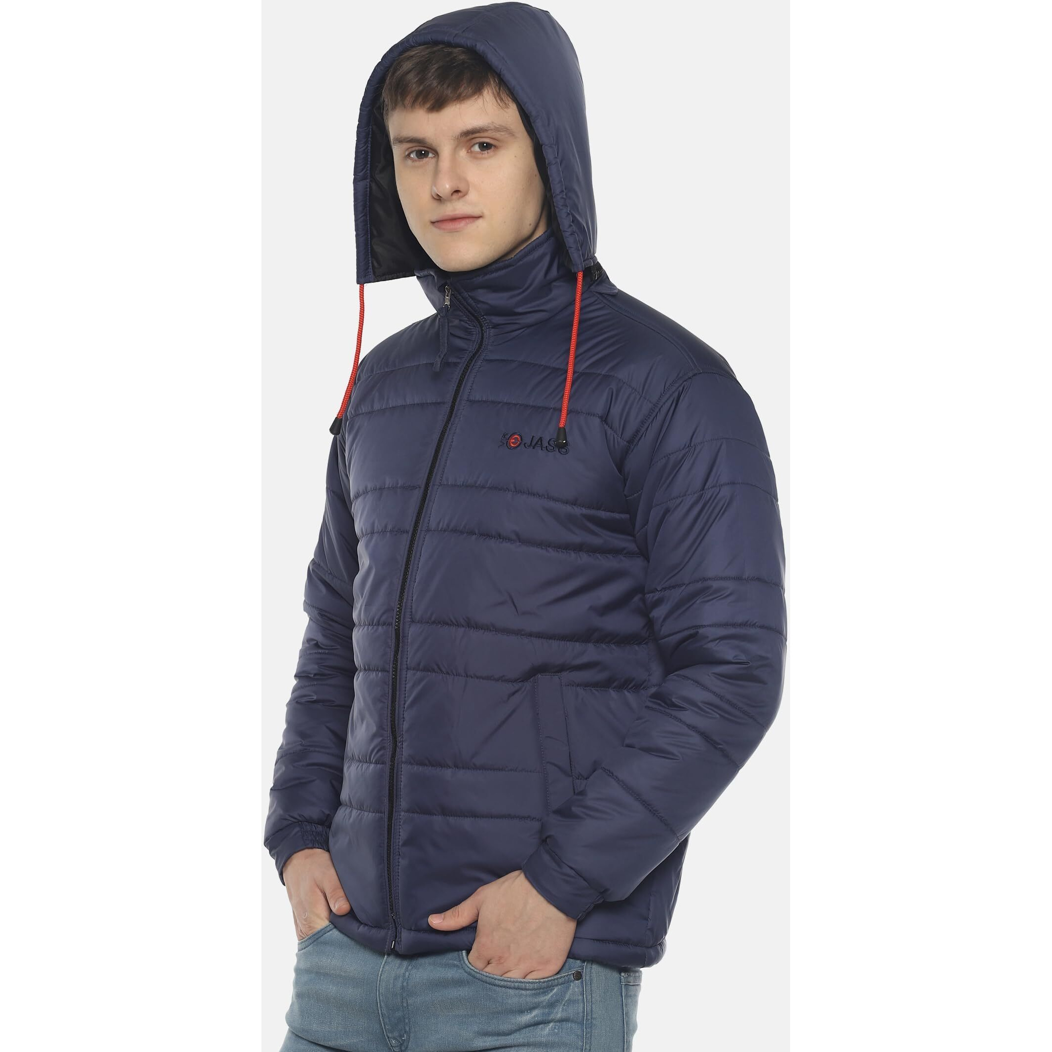 VROJASS Full Sleeve Solid Men's Bomper Jacket (L, Navy Blue)(VROBJF-NB-L)
