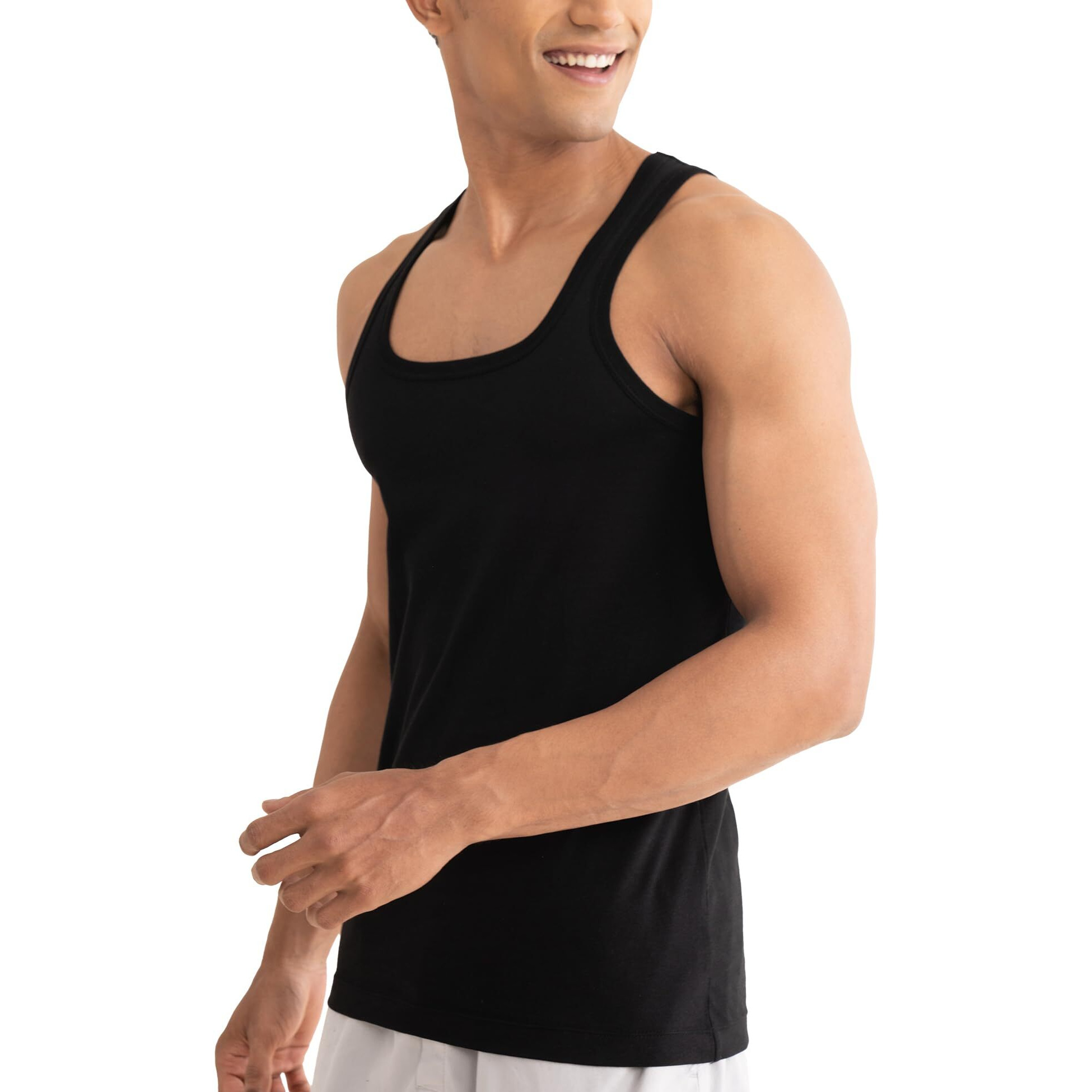 DAMENSCH Men Neo-Cotton Antibacterial Square Neck Vests- Pack of 1- Da Black- Medium