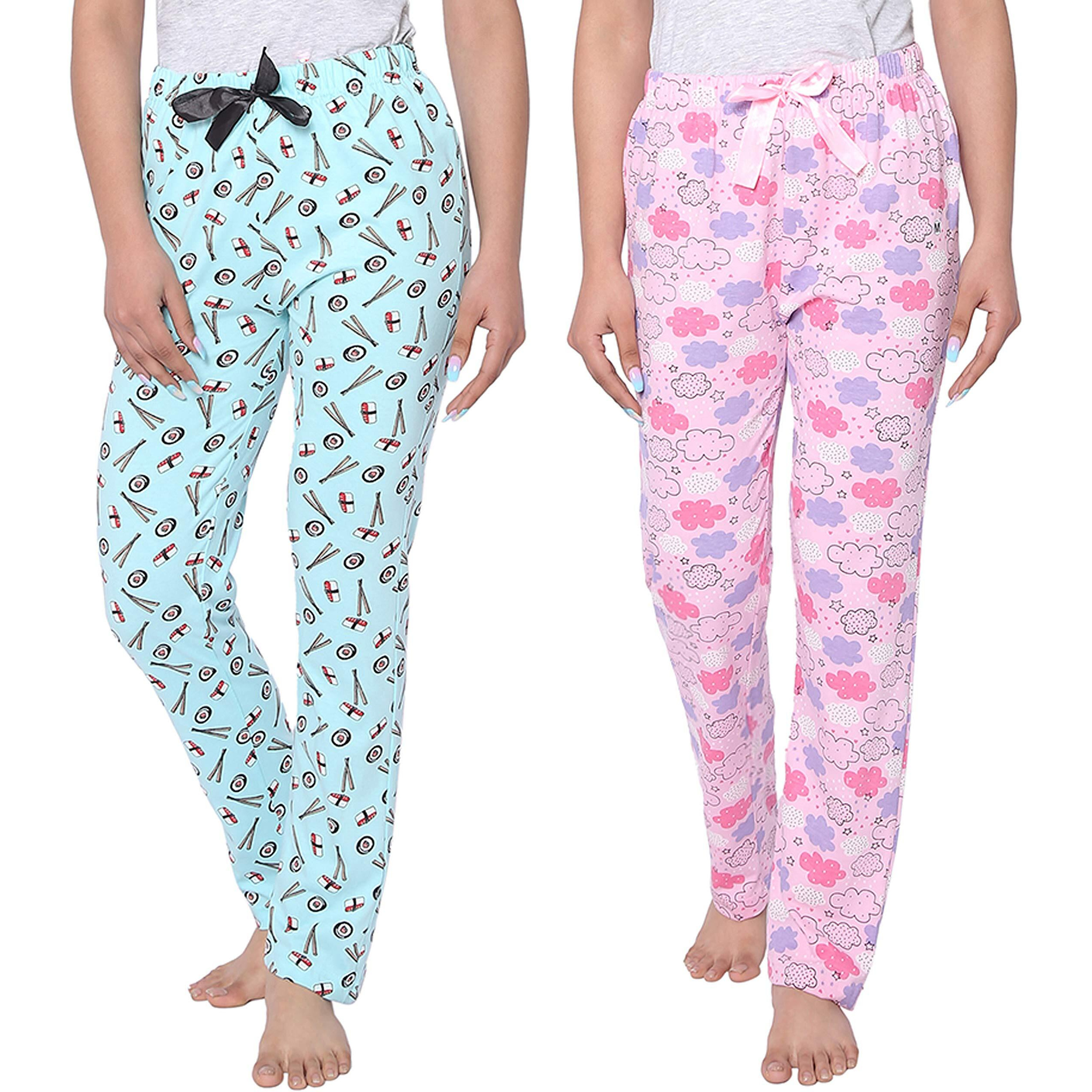 Real Basics Women s Cotton Printed Pyjama Pack of 2(RB-W-PJ-XL-P2-S2(Chopstick+Sky) MulticolorXL)