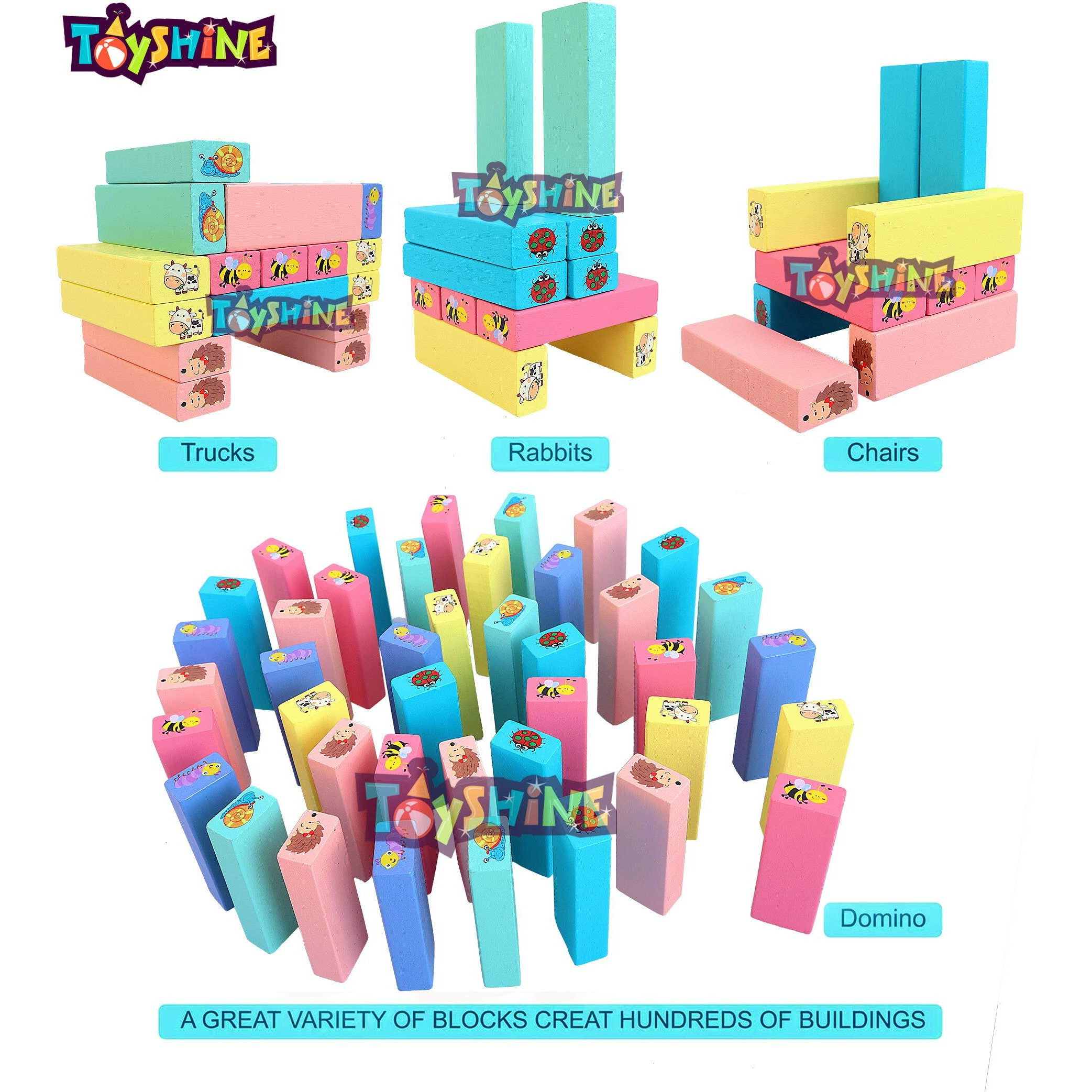 Toyshine 51 Pcs Printed Educational Wooden Stacking Tumling Tower Blocks Toys, Building Blocks for Kids