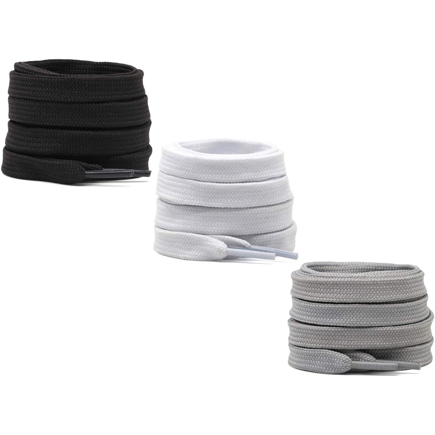 SHOESHINE Sport Shoelaces (3 Pairs) Flat sneaker shoe laces Black, White, Lght Grey (1 Pair each color)