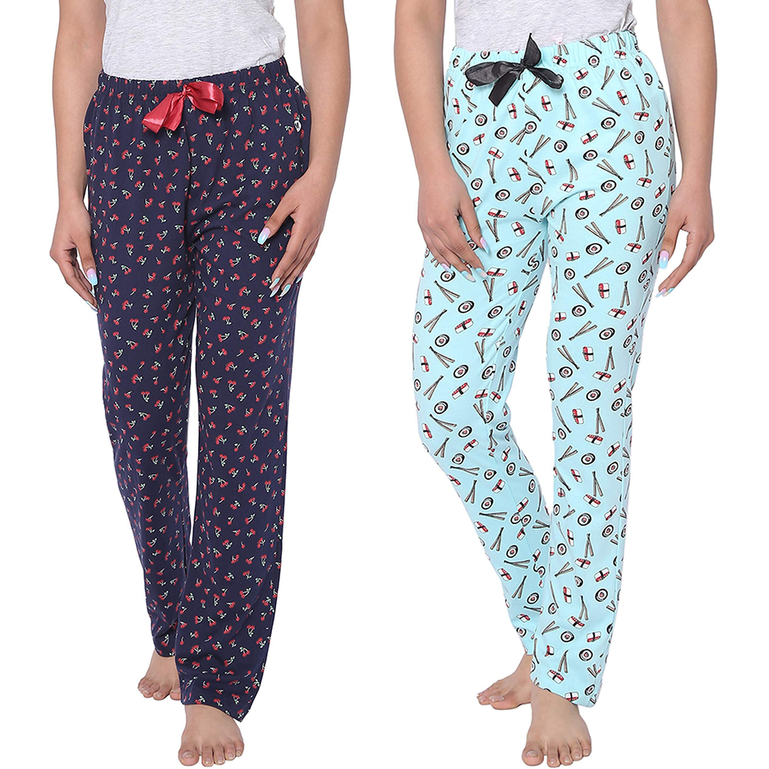 Real Basics Women s Cotton Printed Pyjama Pack of 2(RB-W-PJ-M-P2-S4(Cherry+Chop) MulticolorM)