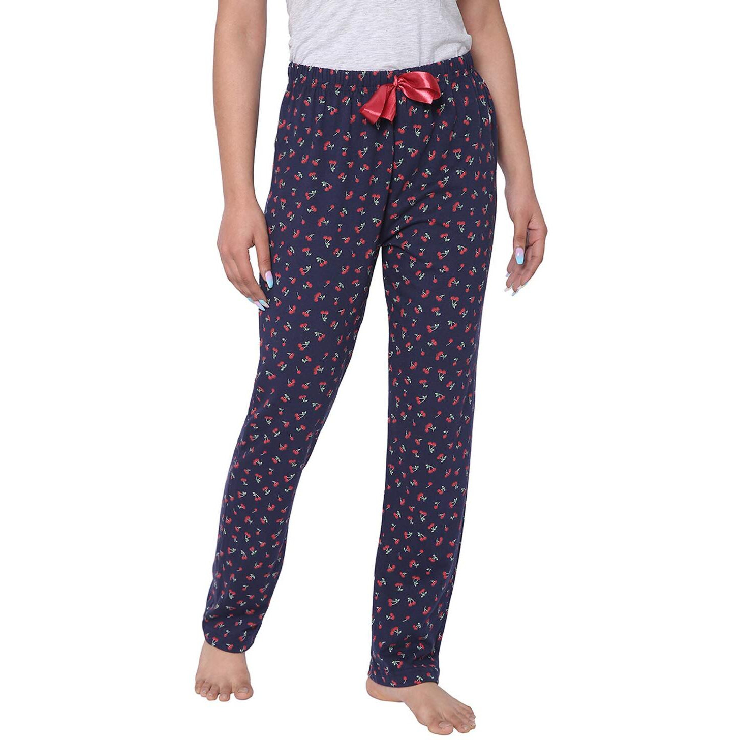 Real Basics Women s Cotton Printed Pyjama Pack of 2(RB-W-PJ-S-P2-S2(Panda+Cherry) Multicolors)