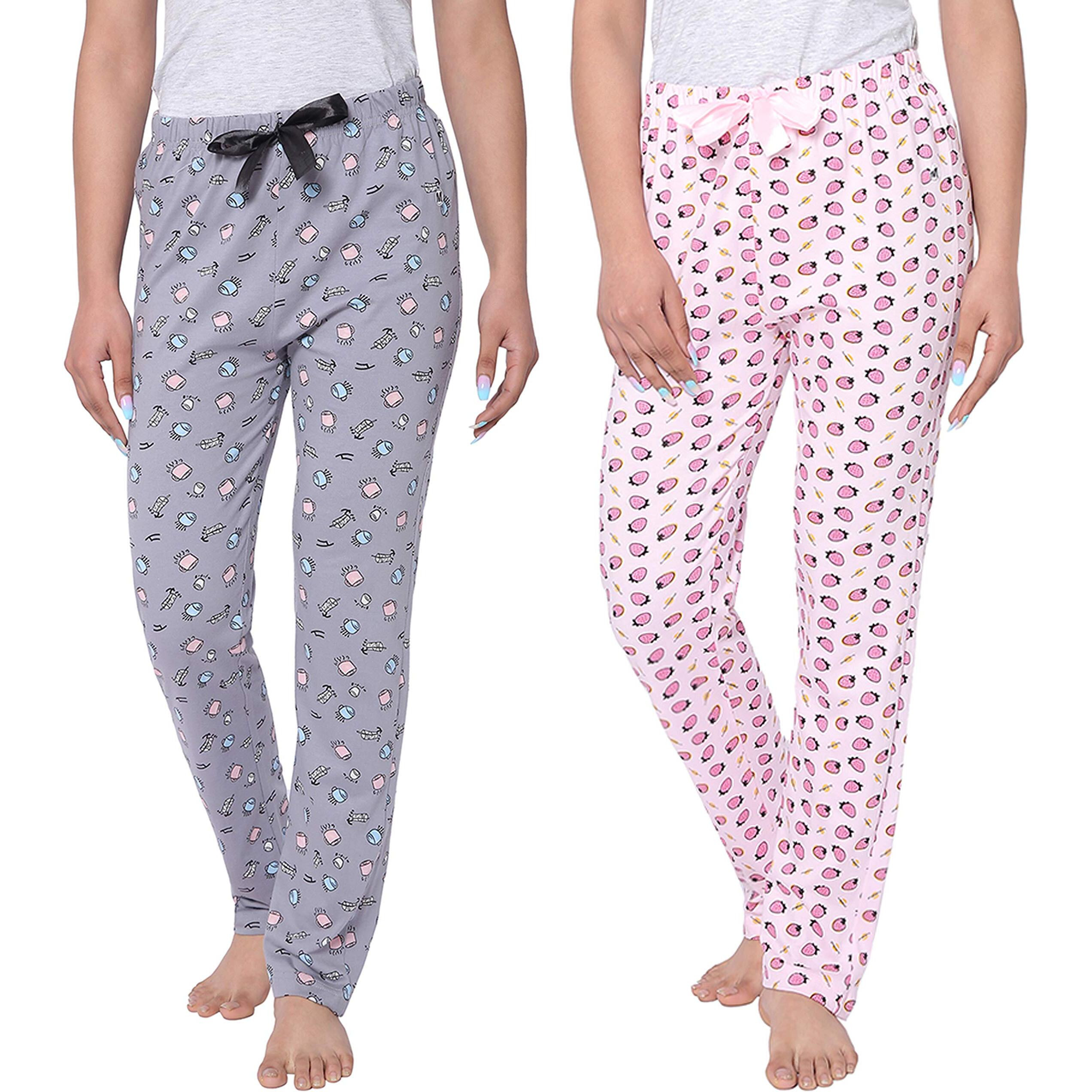 Real Basics Women s Cotton Printed Pyjama pack of 2(RB-W-PJ-XXL-P2-S4(Coffee+Sberry)_Multicolor_XXL)