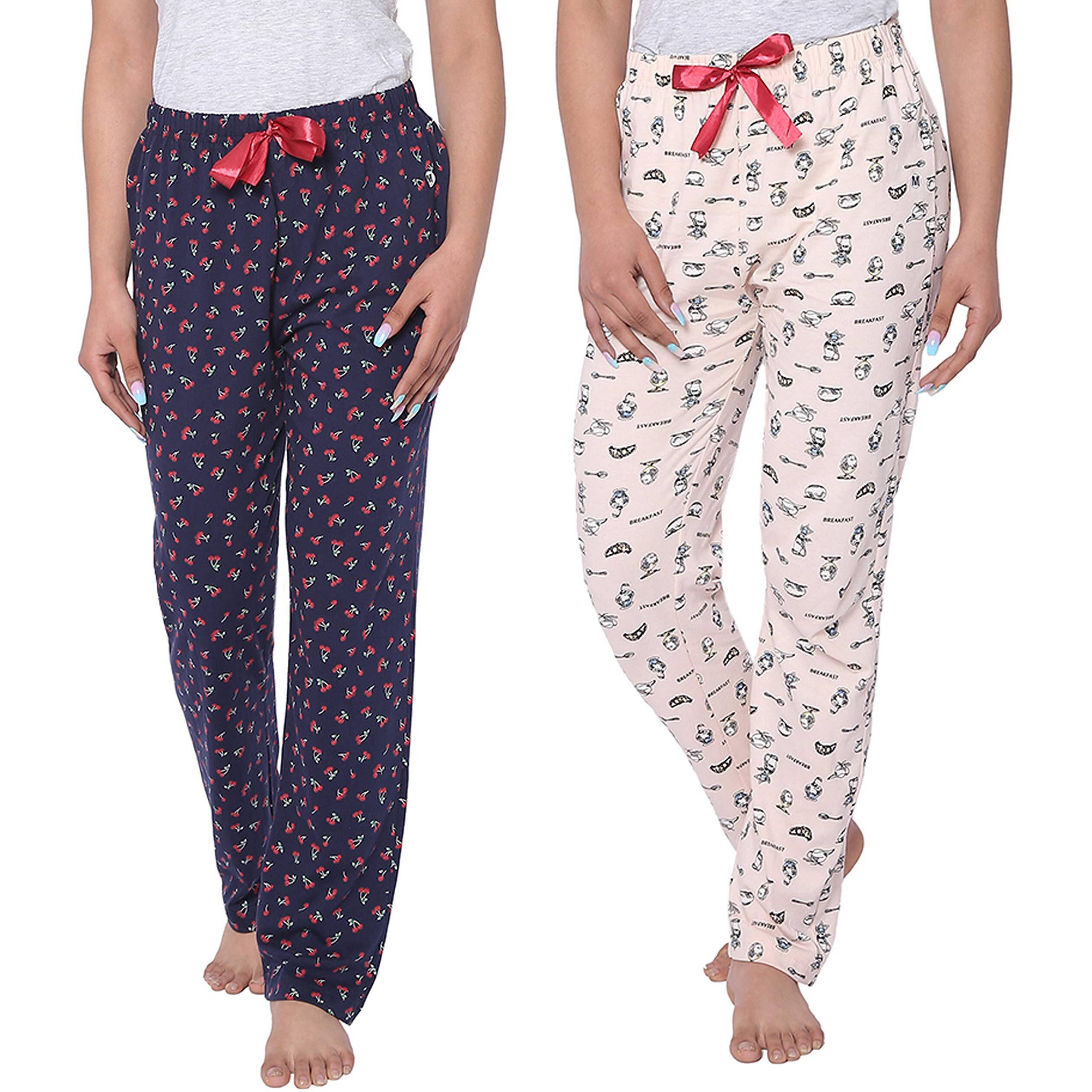 Real Basics Women s Cotton Printed Pyjama Pack of 2(RB-W-PJ-XL-P2-S1(Cherry+Break) MulticolorXL)