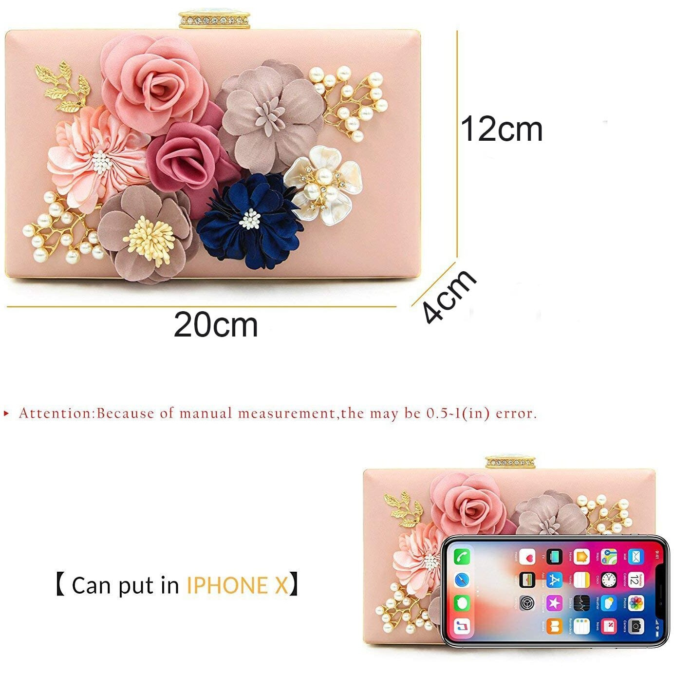 INOVERA (LABEL) Ladies Floral Evening Clutch Women s Party Wedding Hand Purse Bag (Rose Gold)