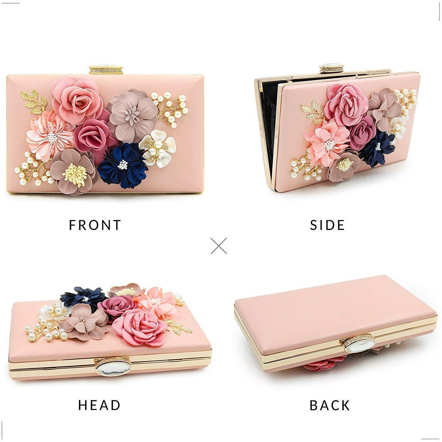 INOVERA (LABEL) Ladies Floral Evening Clutch Women s Party Wedding Hand Purse Bag (Rose Gold)