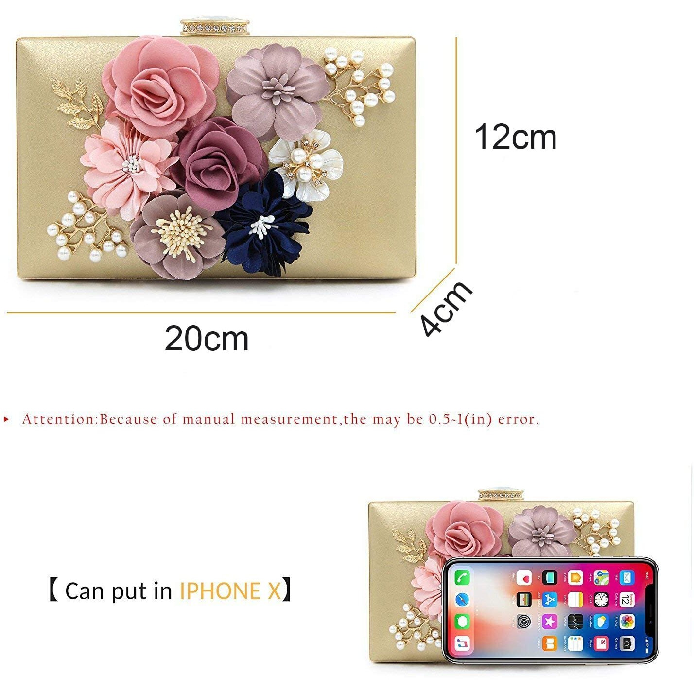 INOVERA (LABEL) Ladies Floral Evening Clutch Women Party Wedding Purse Bag (Gold)