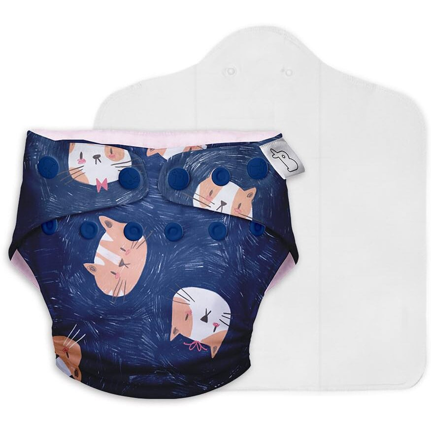 SuperBottoms UNO - Freesize Washable & Reusable waterproof Adjustable cloth diaper for babies from 5-17kgs-Pack of 1 cloth diaper with Organic cotton Pad(Good Cattitude )