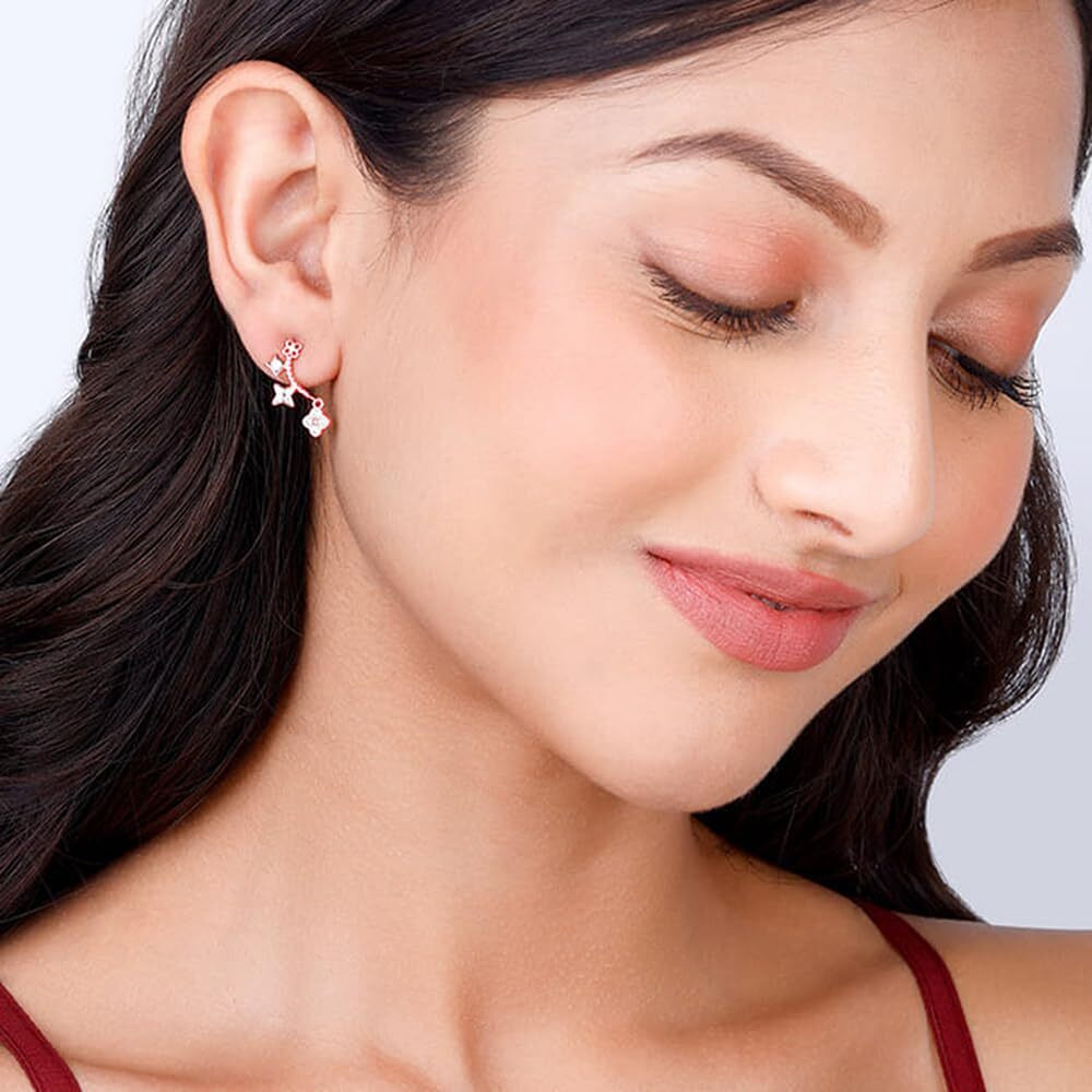 GIVA 925 Rose Gold Clover Dangle Earrings | Valentine Gift for Girlfriend Wife Women & Girls | With Certificate of Authenticity and 925 Stamp | 6 Month Warranty*