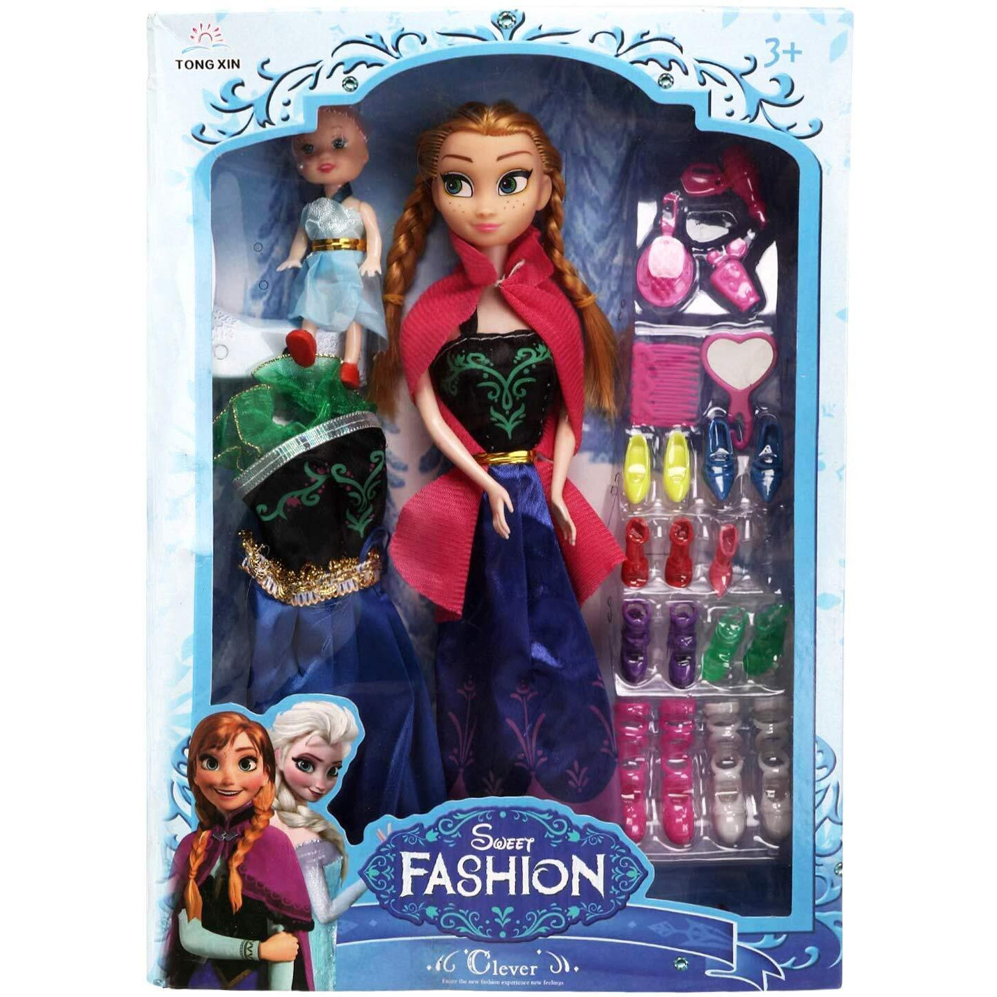 BKDT Marketing Doll Toy Set with a Big Doll, 1 Baby Doll, Dress, Makeup Accessories, Shoe Set, Cartoon Character