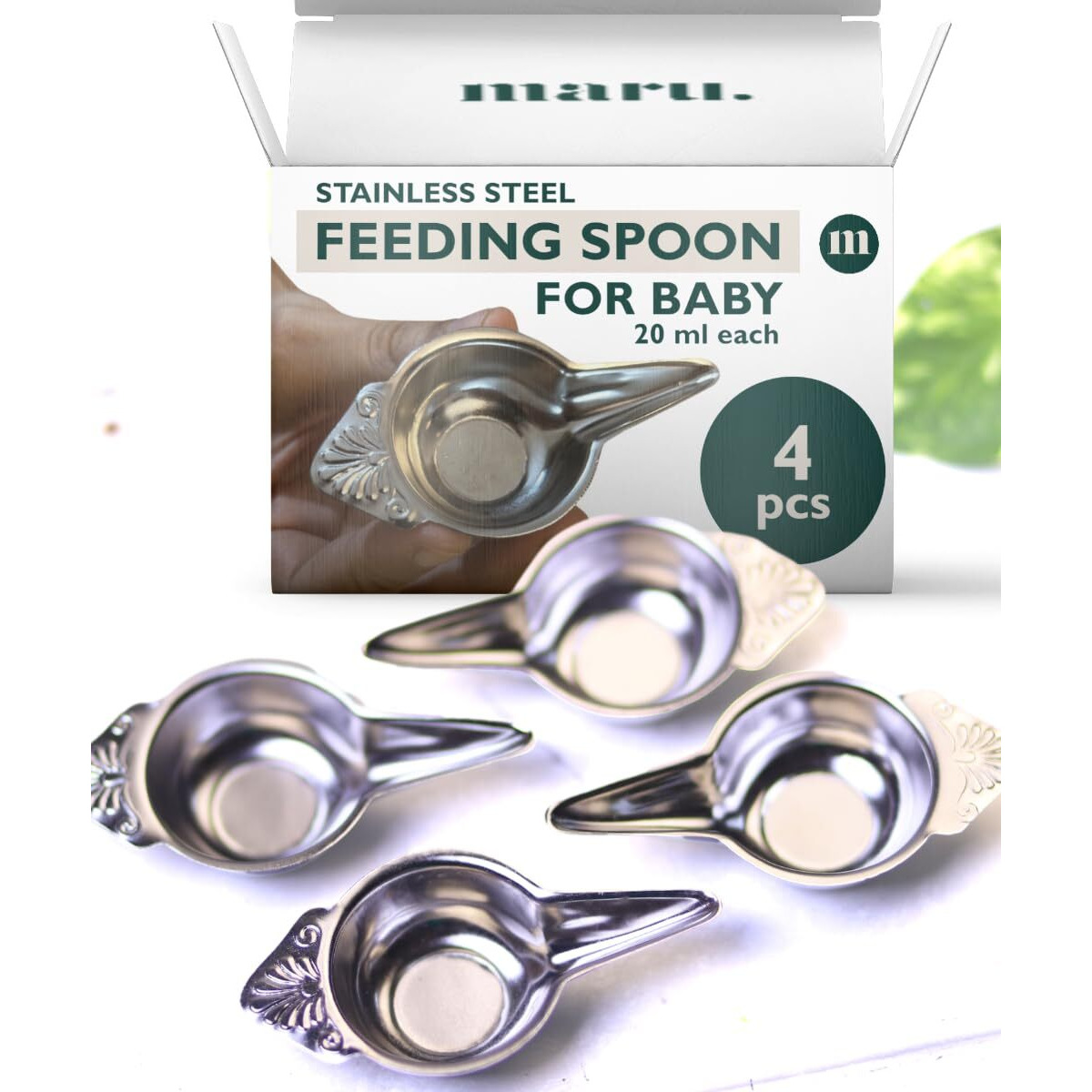 MARU Paladai for Baby Feeding Set of 4-20ml Each, New Born Baby Essentials - Multiple Uses as Milk Feeder, Medicine Dropper & Feeding Spoon - Perfect for Newborns and Babies Age 6 to 12 Months