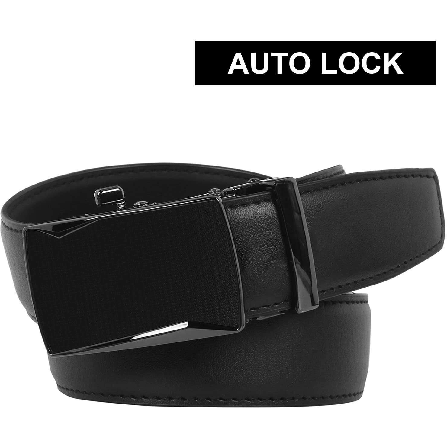 Labnoft Mens Pu Leather Auto Lock Belt (Black)