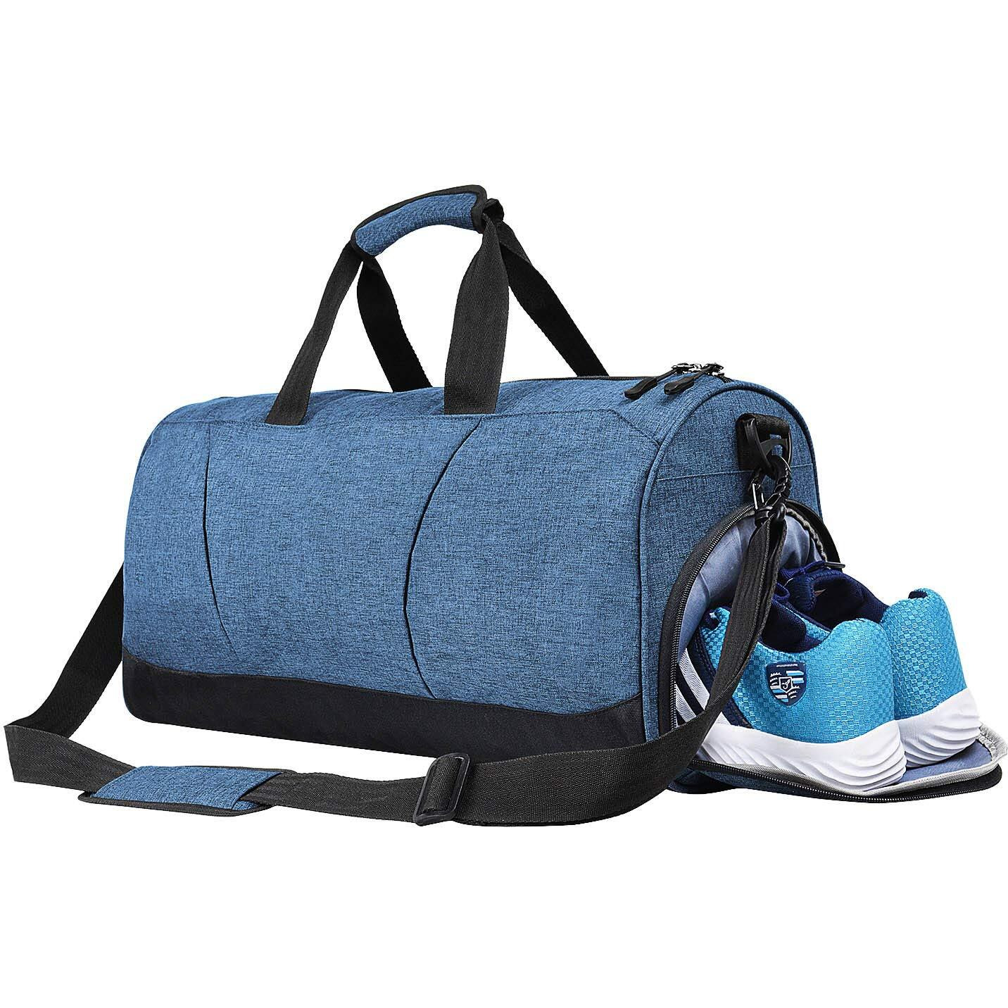 FATMUG Polyester Sports Duffel Gym Bag For Men,Women-Large Duffle Bag With Wet Pocket&Shoe Compartment-One Shoulder Bag For Training,Outdoor,Yoga,Overnight Travel Duffel Bag (Navy Blue 27L),9 Cm
