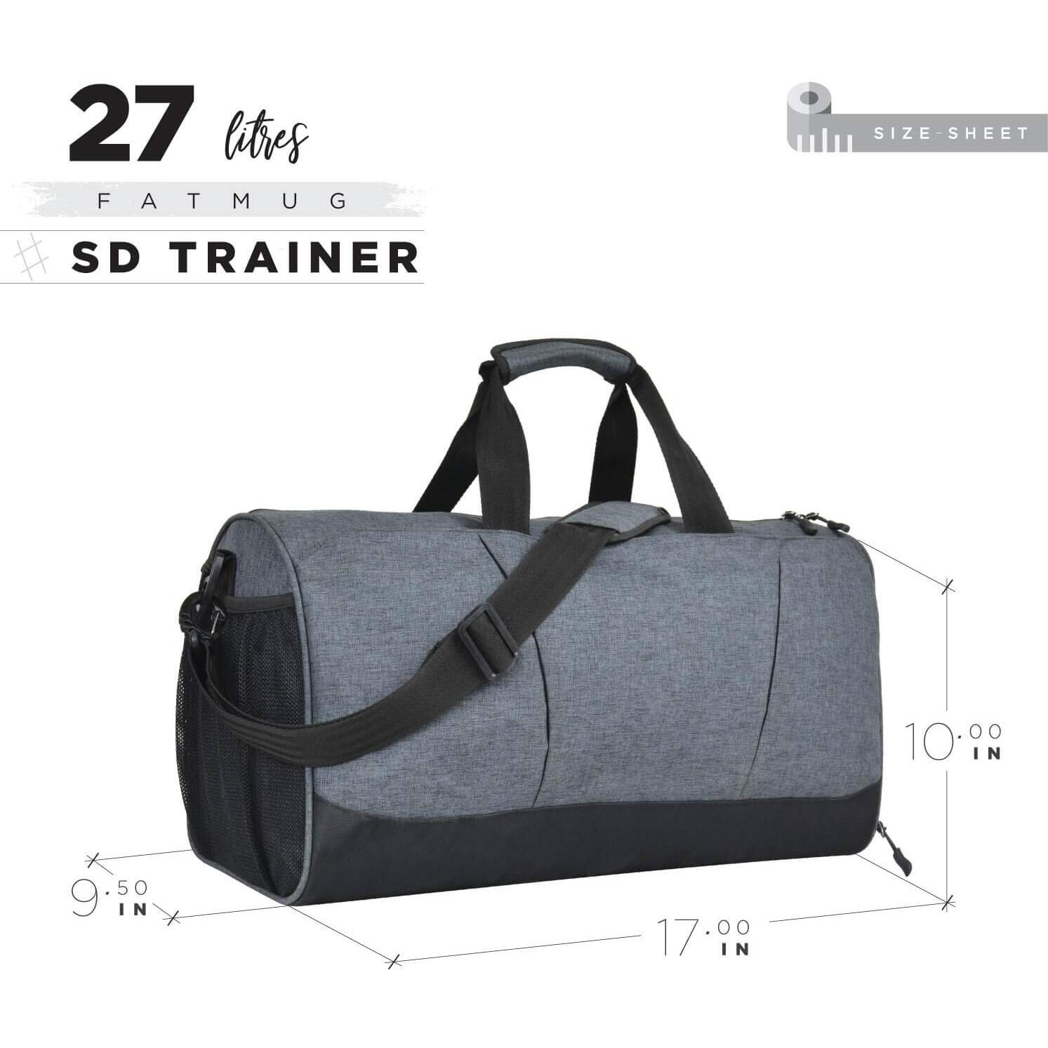 FATMUG Polyester Sports Duffel Gym Bag For Men,Women-Large Duffle Bag With Wet Pocket&Shoe Compartment-One Shoulder Bag For Training,Outdoor,Yoga,Overnight Travel Duffel Bag (Dark Grey 27L),9 Cm